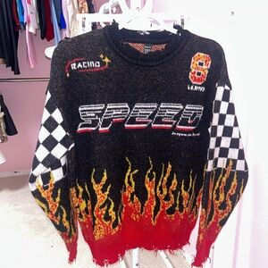 Racing Flame Sweater - Black and Red